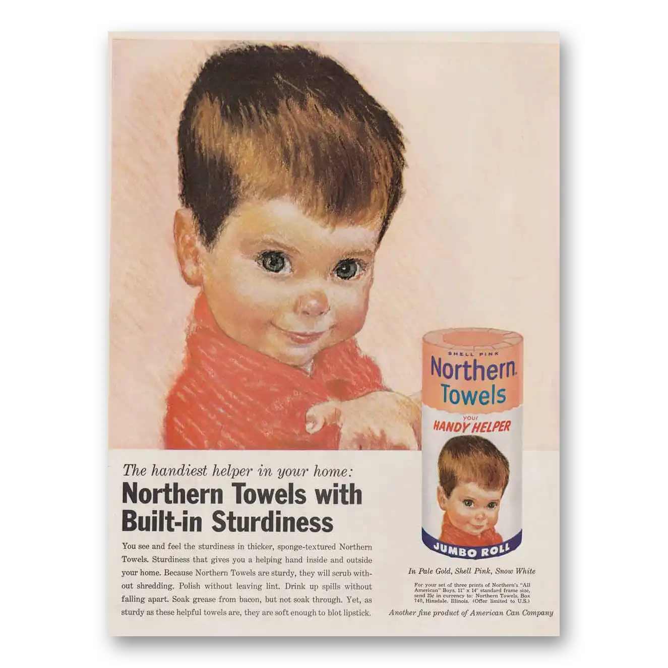 1961 Northern Towels Northern Towels Little Boy Pink Vintage Magazine Print Ad