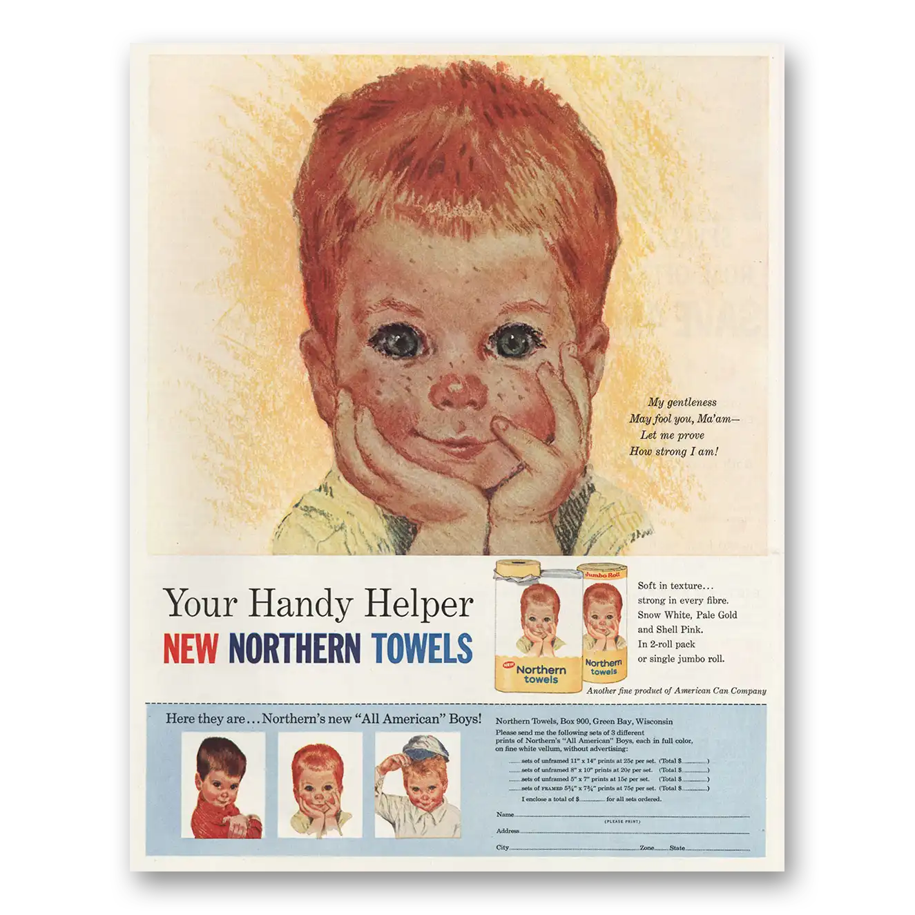 1961 Northern Towels Gentleness May Fool You Vintage Magazine Print Ad