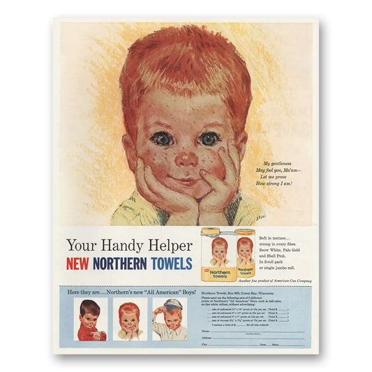 1961 Northern Towels Gentleness May Fool You Vintage Magazine Print Ad