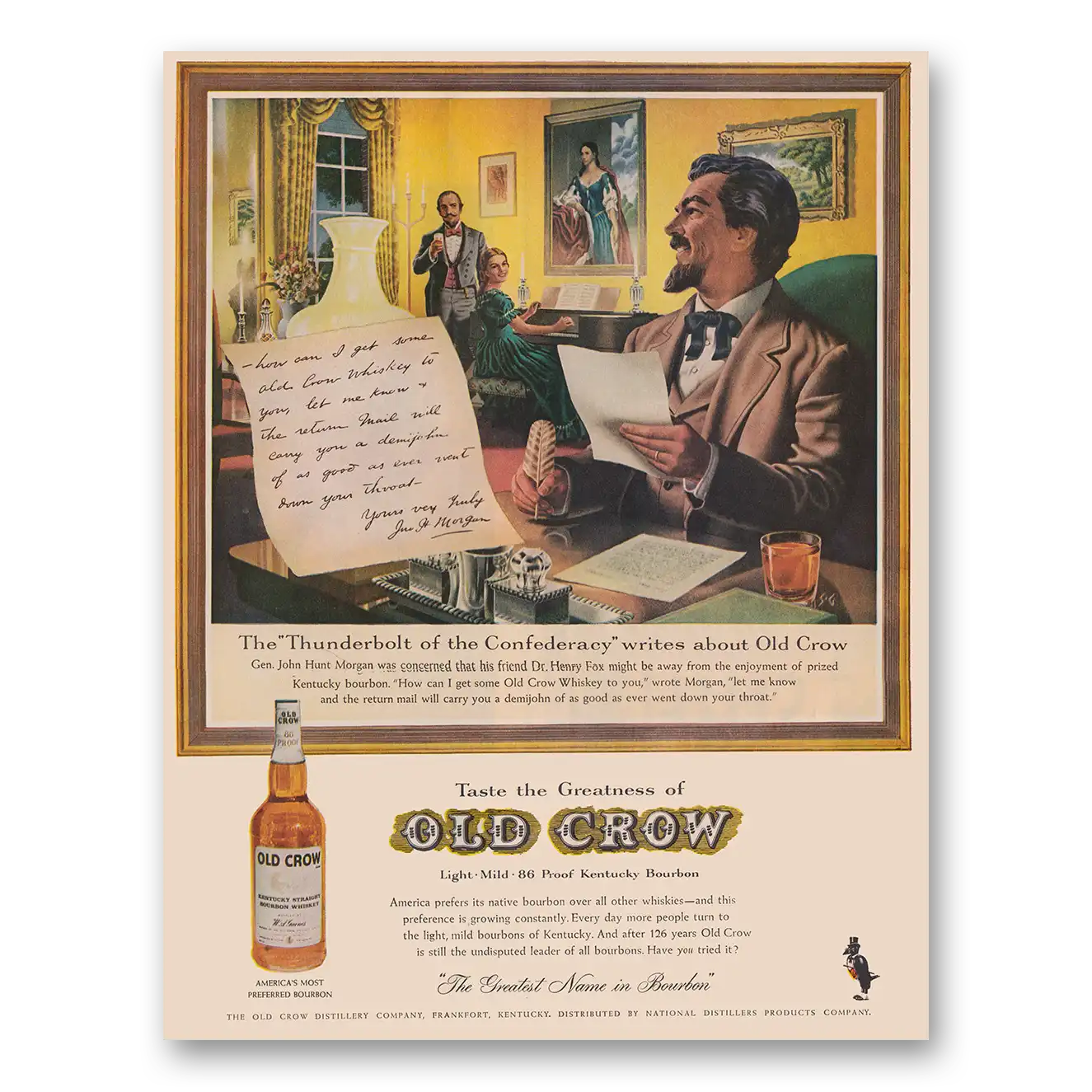 1961 Old Crow Whiskey Thunderbolt of the Confederacy Writes About Old Crow Vintage Magazine Print Ad