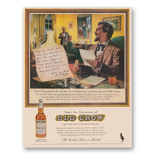 1961 Old Crow Whiskey Thunderbolt of the Confederacy Writes About Old Crow Vintage Magazine Print Ad