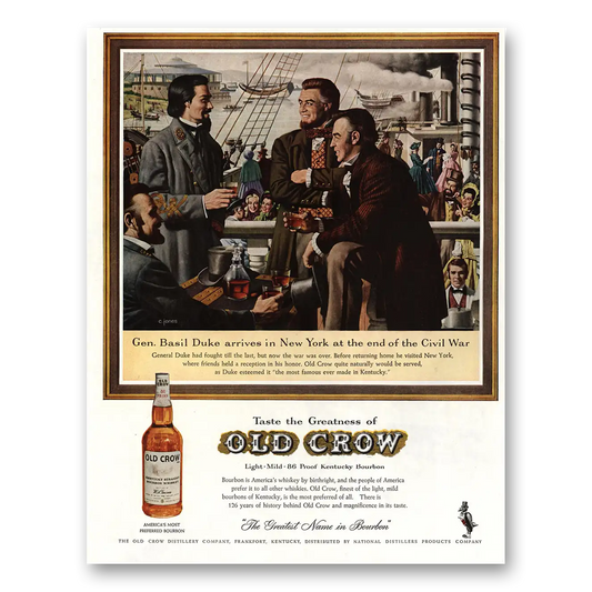 1961 Old Crow Whiskey Gen Basil Duke Arrives in New York Vintage Magazine Print Ad