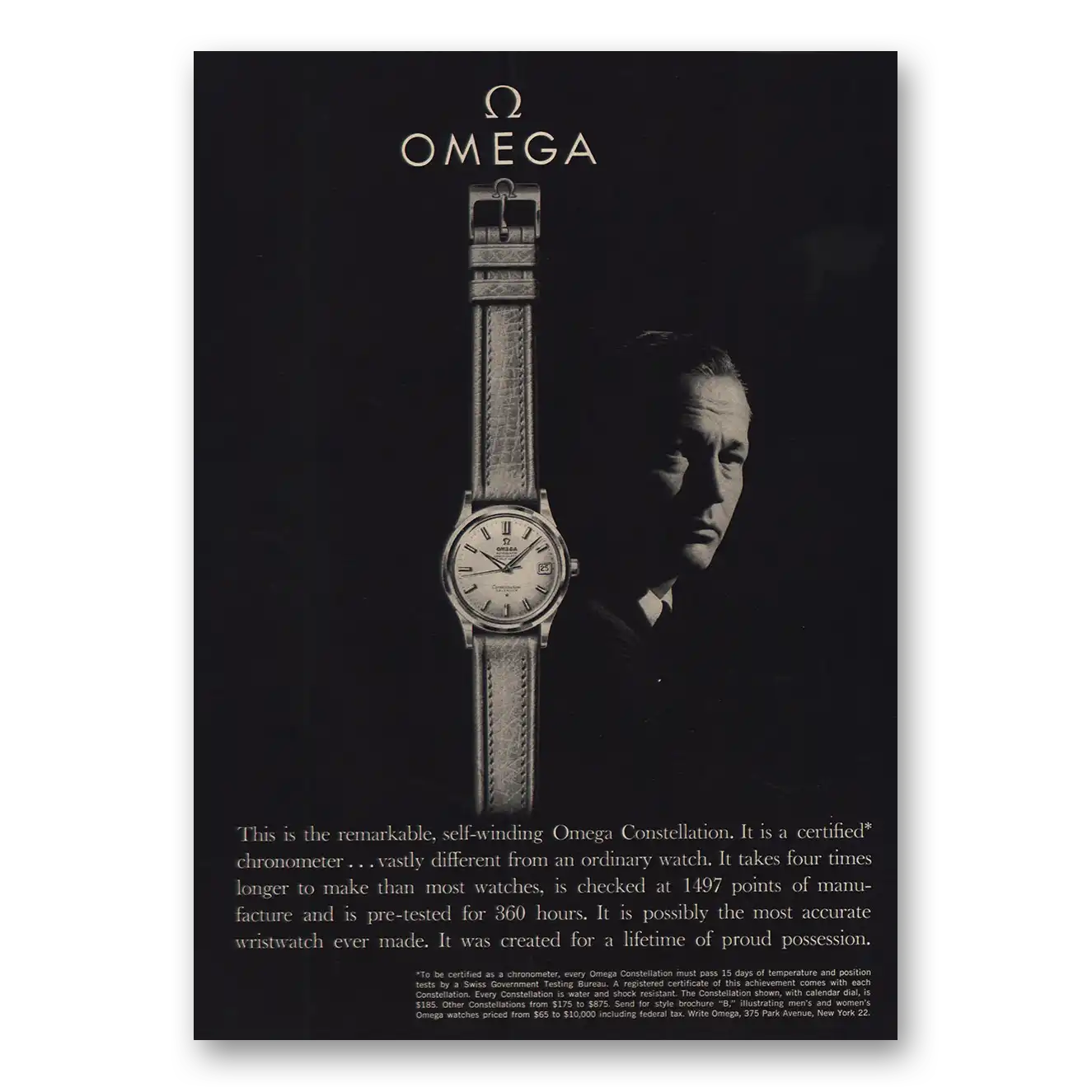 1961 Omega Watch Self Winding Vintage Magazine Print Ad