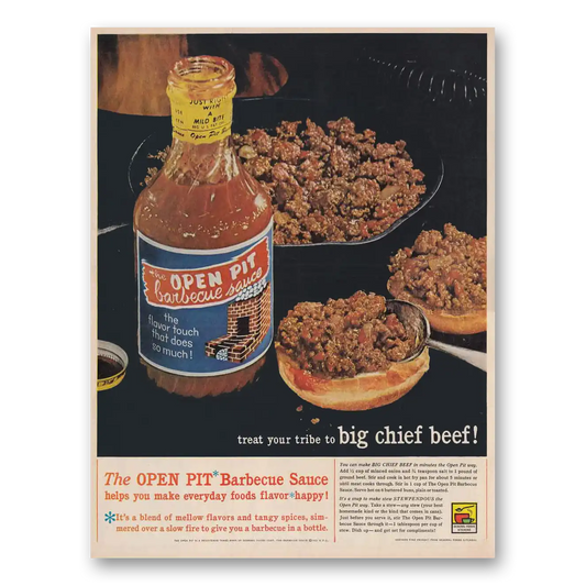 1961 Open Pit Barbecue Sauce Big Chief Beef Vintage Magazine Print Ad