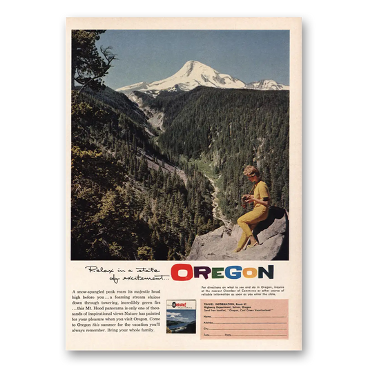 1961 Oregon Relax State of Excitement Mt Hood Vintage Magazine Print Ad