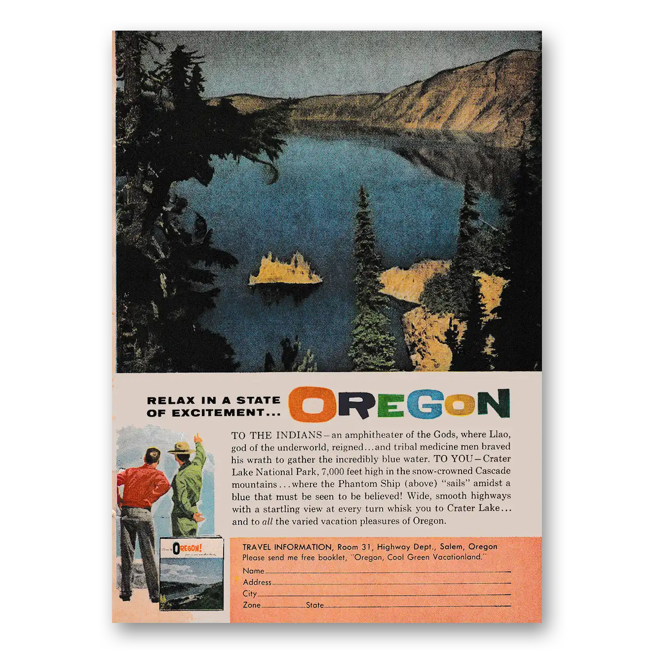 1961 Oregon To the Indians an Amphitheater of the Gods Vintage Magazine Print Ad