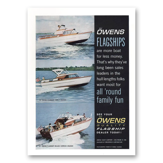 1961 Owens Yacht Company Flagships All Round Family Fun Vintage Magazine Print Ad