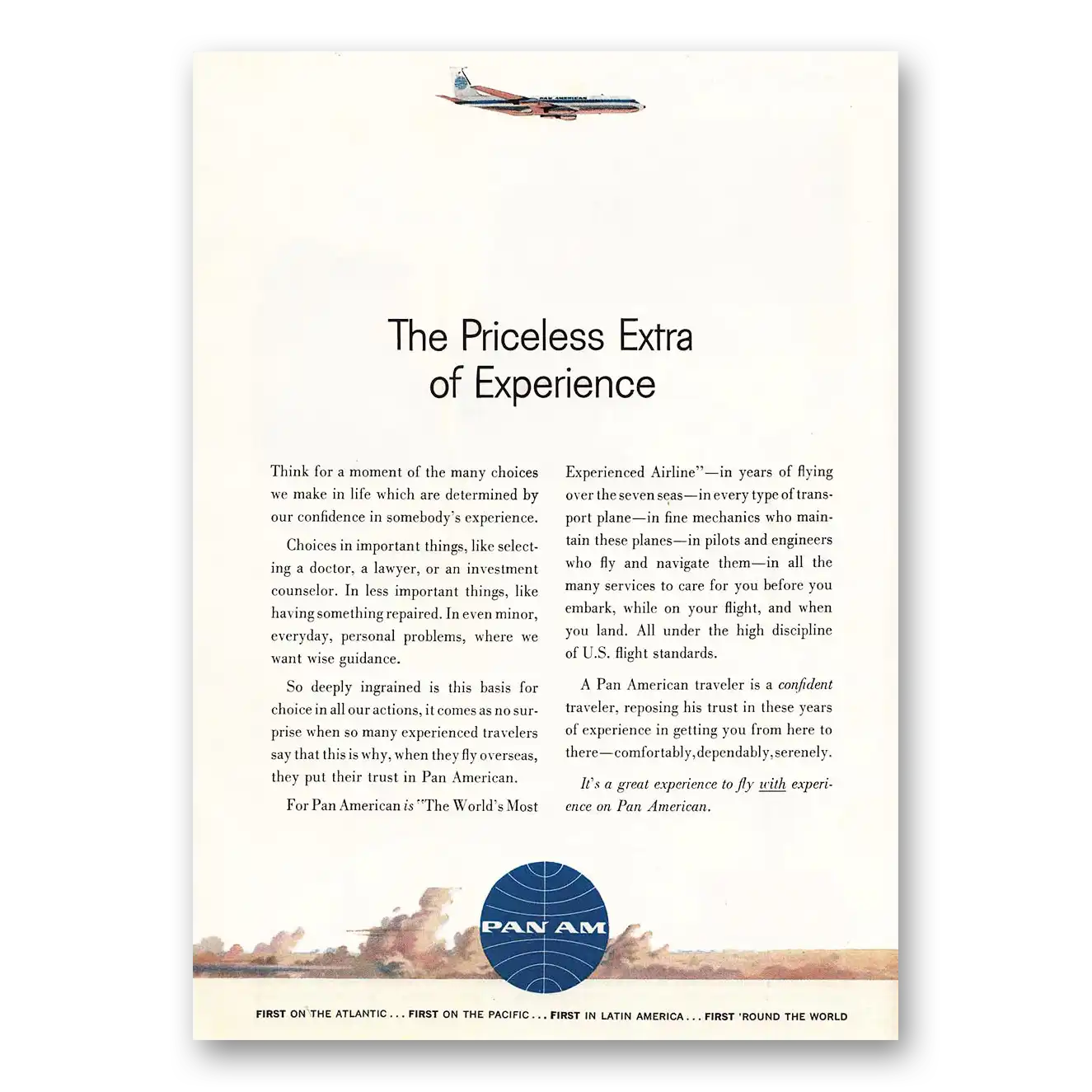 1961 Pan Am Priceless Extra Vintage Magazine Print Ad