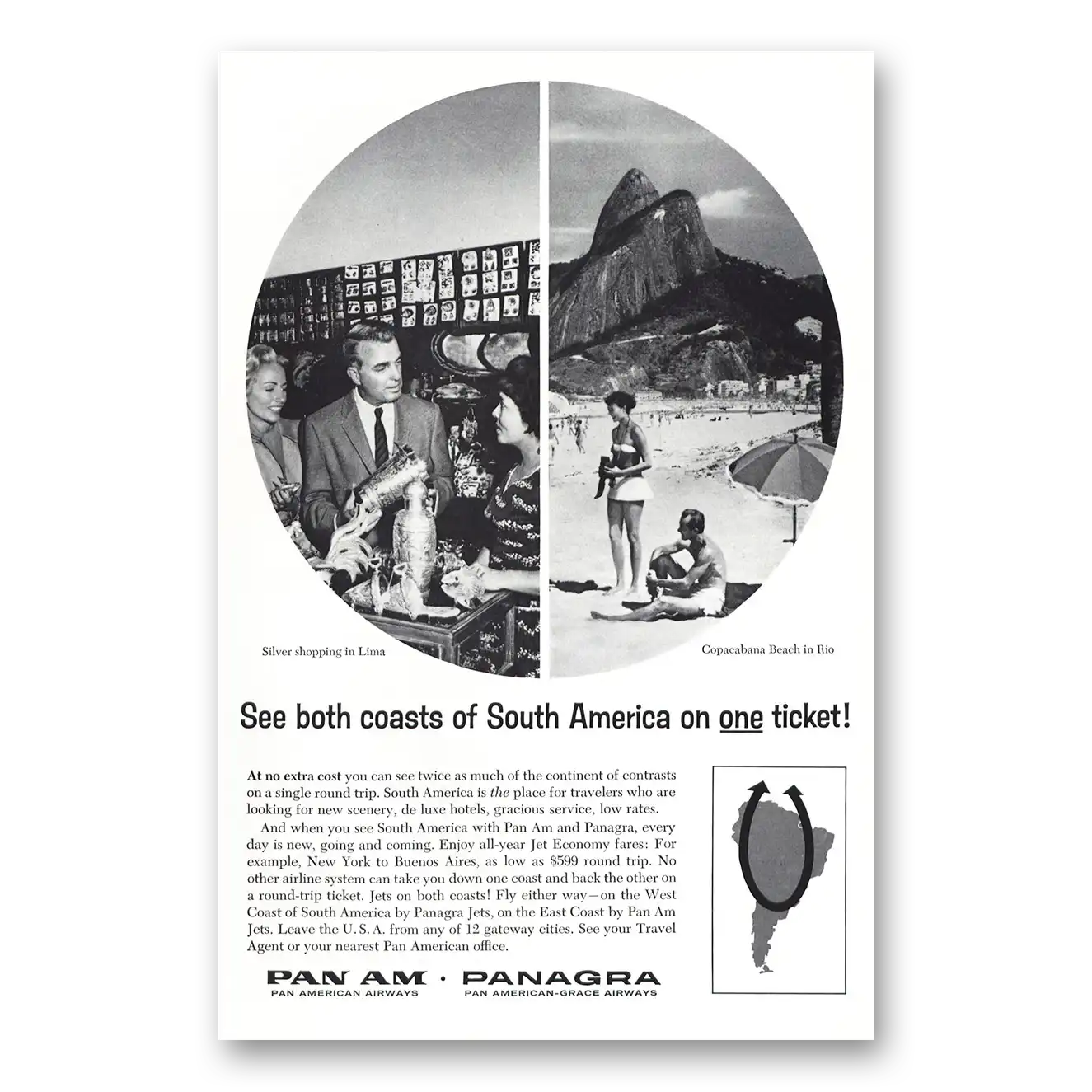 1961 Pan Am See Both Coasts Lima Copacabana Vintage Magazine Print Ad