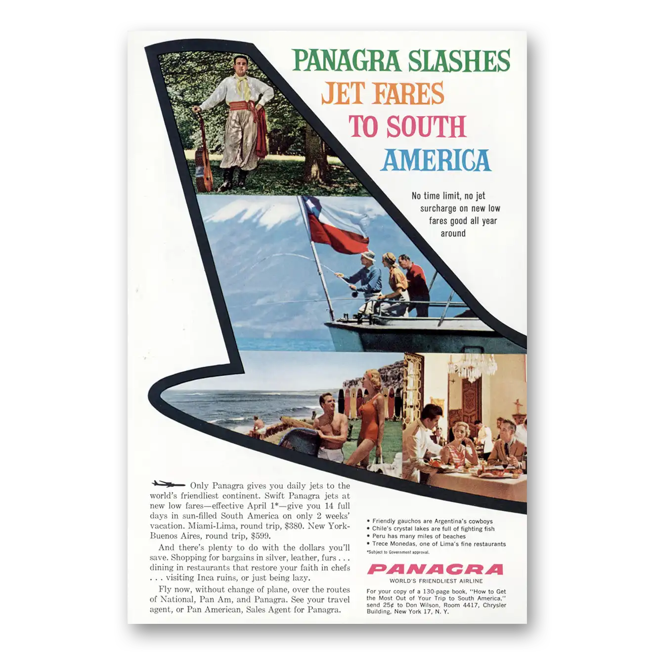 1961 Panagra Airlines Tail South America Vintage Magazine Print Ad