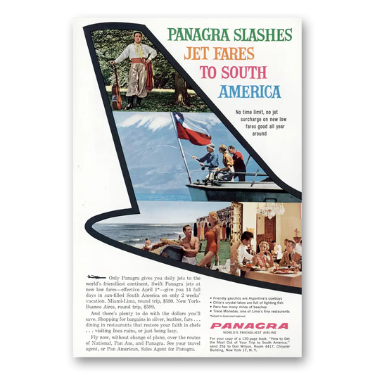 1961 Panagra Airlines Tail South America Vintage Magazine Print Ad