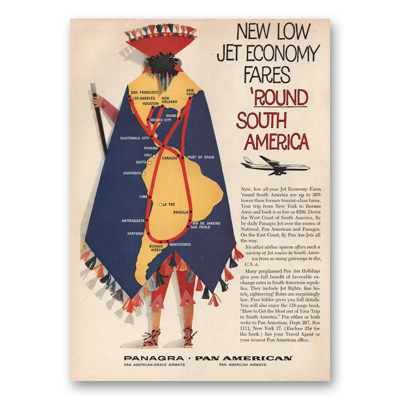 1961 Pan Am Round South America Vintage Magazine Print Ad