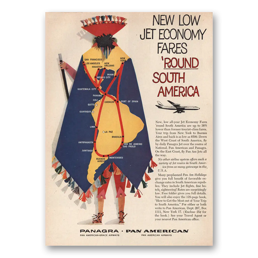 1961 Pan Am Round South America Vintage Magazine Print Ad