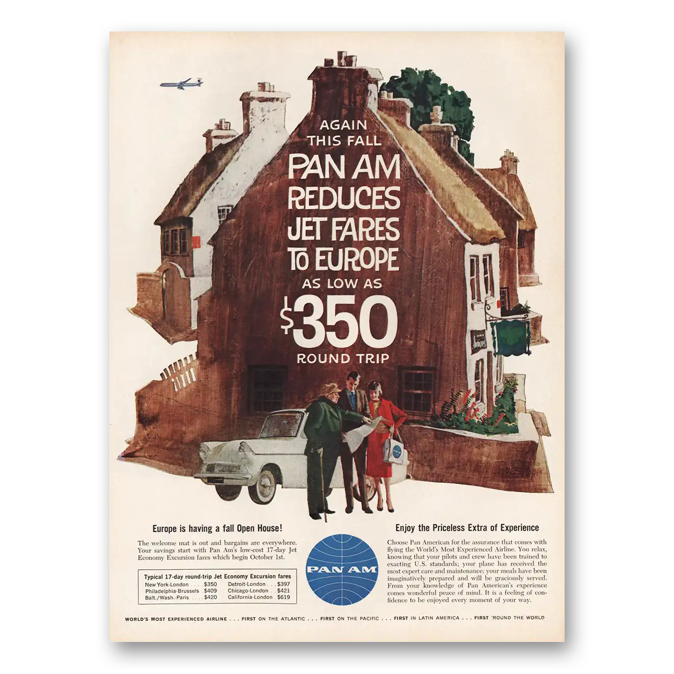 1961 Pan Am Again This Fall Reduces Jet Fares Vintage Magazine Print Ad