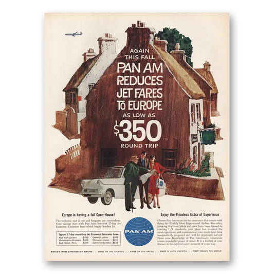 1961 Pan Am Again This Fall Reduces Jet Fares Vintage Magazine Print Ad