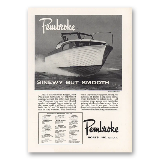 1961 Pembroke Boats Sinewy But Smooth Vintage Magazine Print Ad