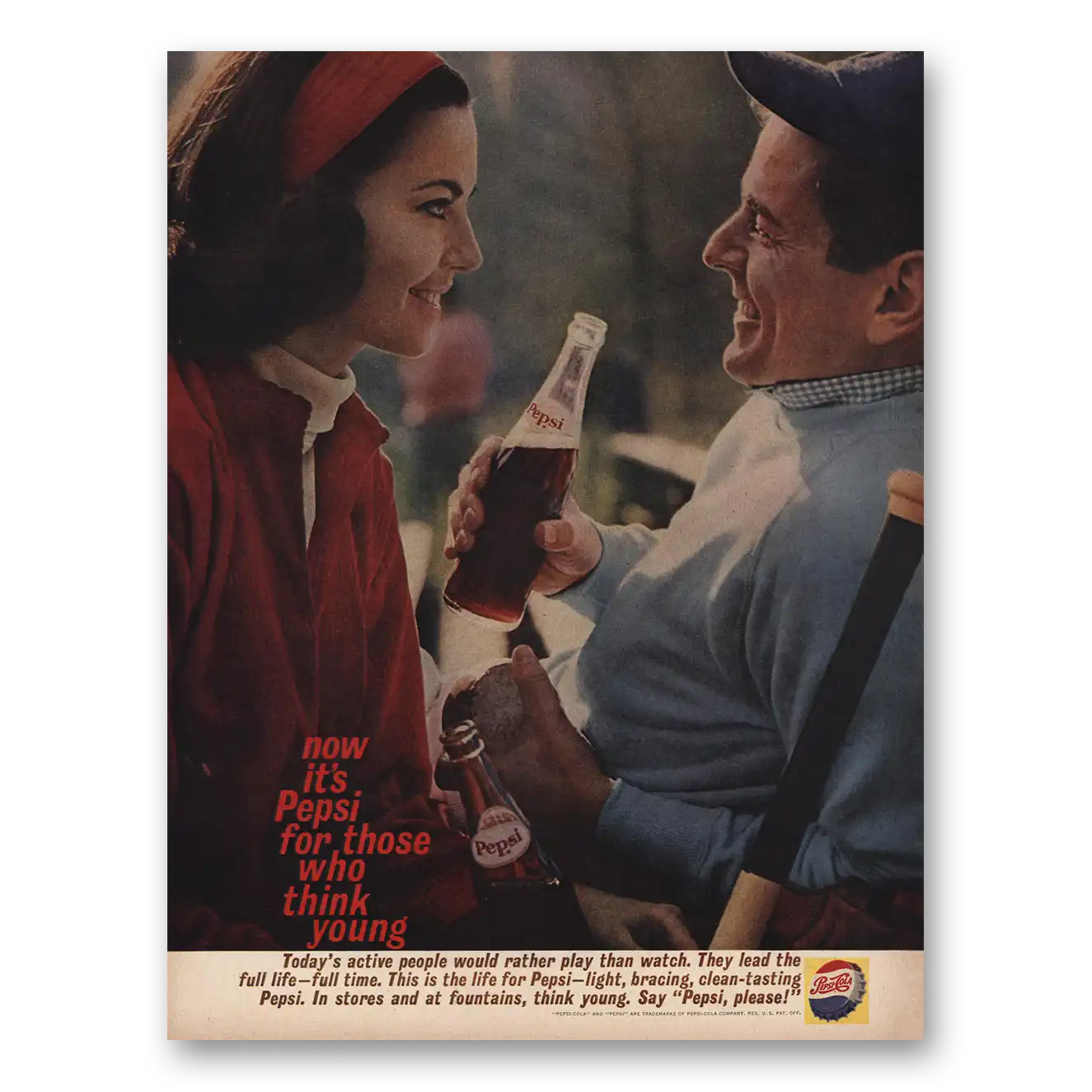 1961 Pepsi For Those Who Think Young Vintage Magazine Print Ad