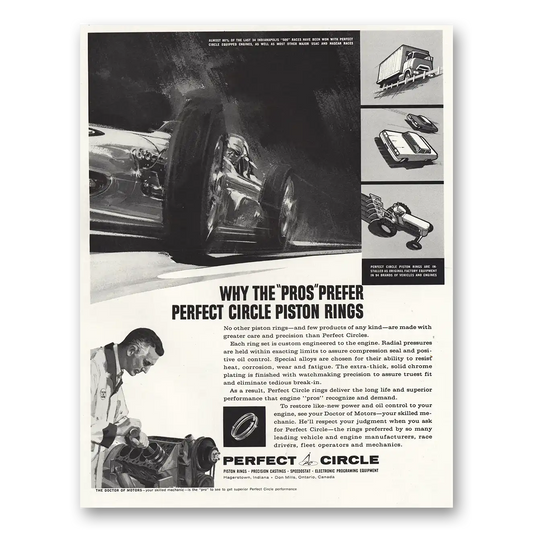 1961 Perfect Circle Pros Prefer Piston Rings Vintage Magazine Print Ad