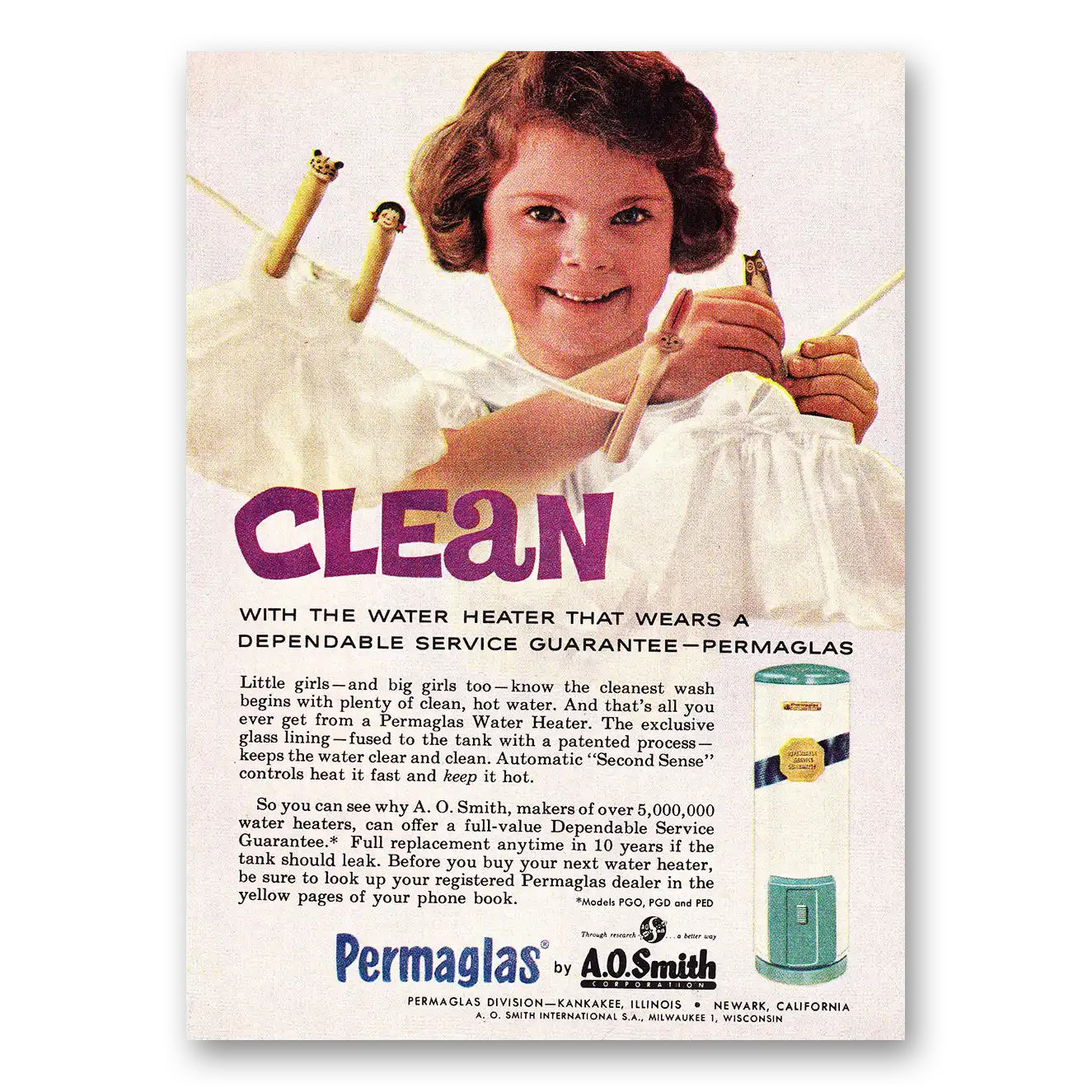 1961 Permaglas Water Heater Clean with the Water Heater Vintage Magazine Print Ad