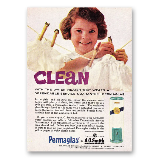 1961 Permaglas Water Heater Clean with the Water Heater Vintage Magazine Print Ad