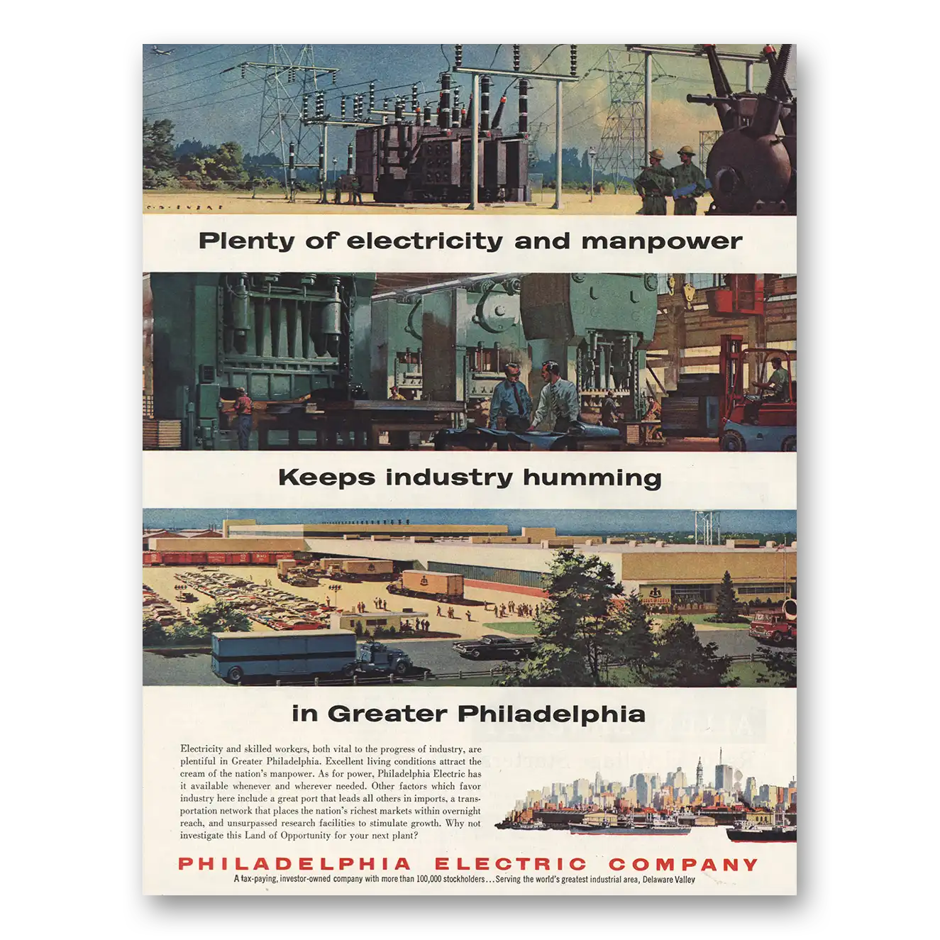 1960 Philadelphia Electric Plenty of Electricity and Manpower Vintage Magazine Print Ad