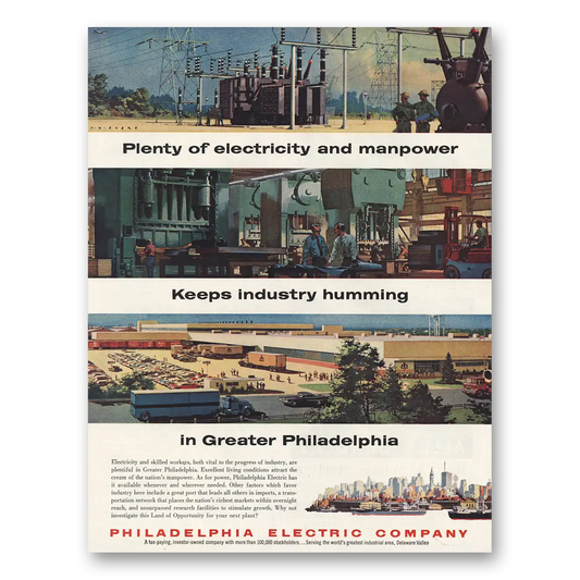 1960 Philadelphia Electric Plenty of Electricity and Manpower Vintage Magazine Print Ad