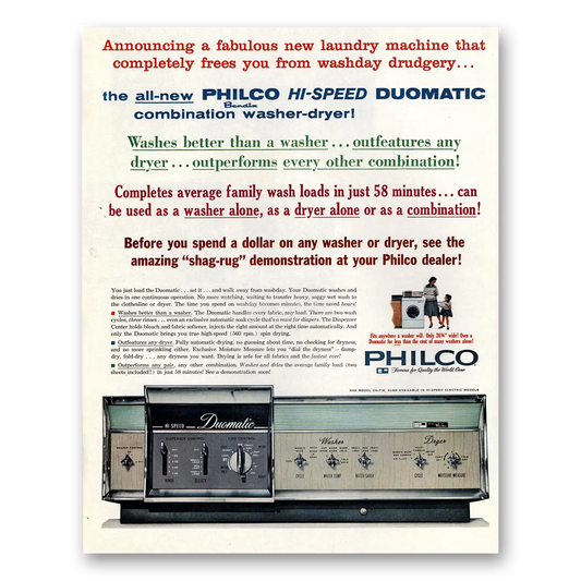 1961 Philco Washer Dryer Hi Speed Duomatic Washer Dryer Vintage Magazine Print Ad