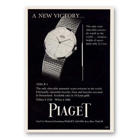 1961 Piaget Watches New Victory Vintage Magazine Print Ad