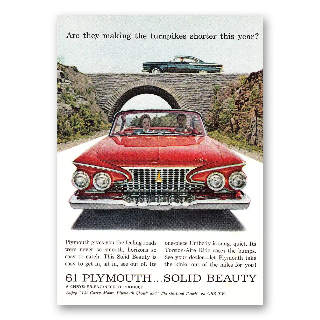 1961 Plymouth Making the Turnpikes Shorter Vintage Magazine Print Ad