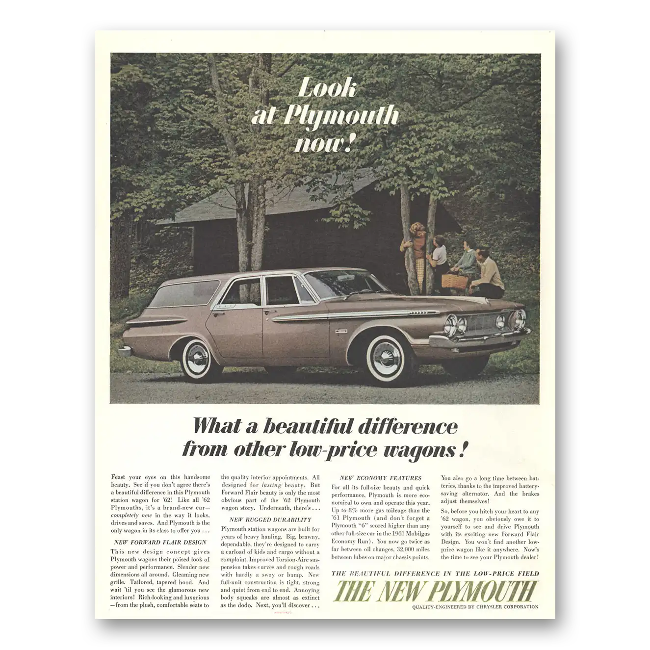 1961 Plymouth Wagon What a Beautiful Difference Vintage Magazine Print Ad