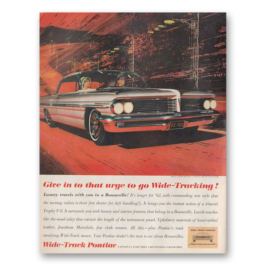 1961 Pontiac Bonneville Urge to Go Wide Tracking Vintage Magazine Print Ad