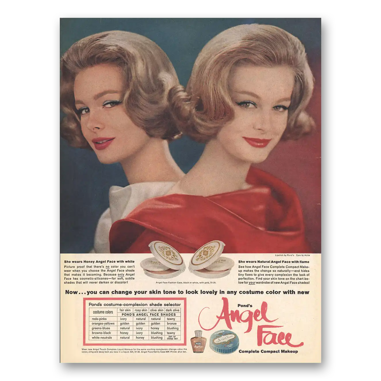 1961 Angel Face Cosmetics Change Your Skin Tone Vintage Magazine Print Ad