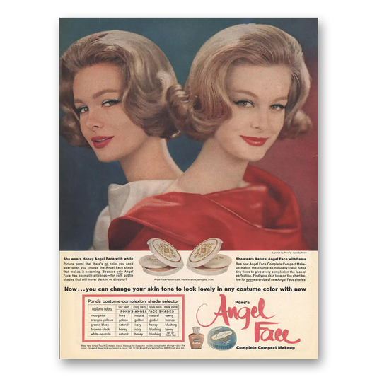 1961 Angel Face Cosmetics Change Your Skin Tone Vintage Magazine Print Ad