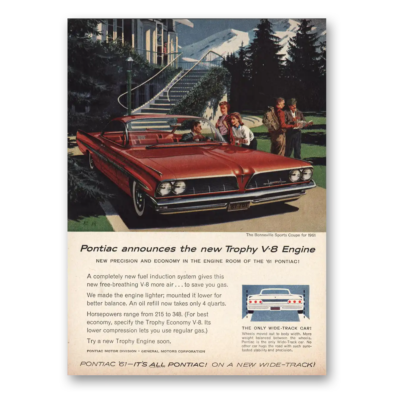 1960 Pontiac Bonneville Trophy V8 Engine Vintage Magazine Print Ad