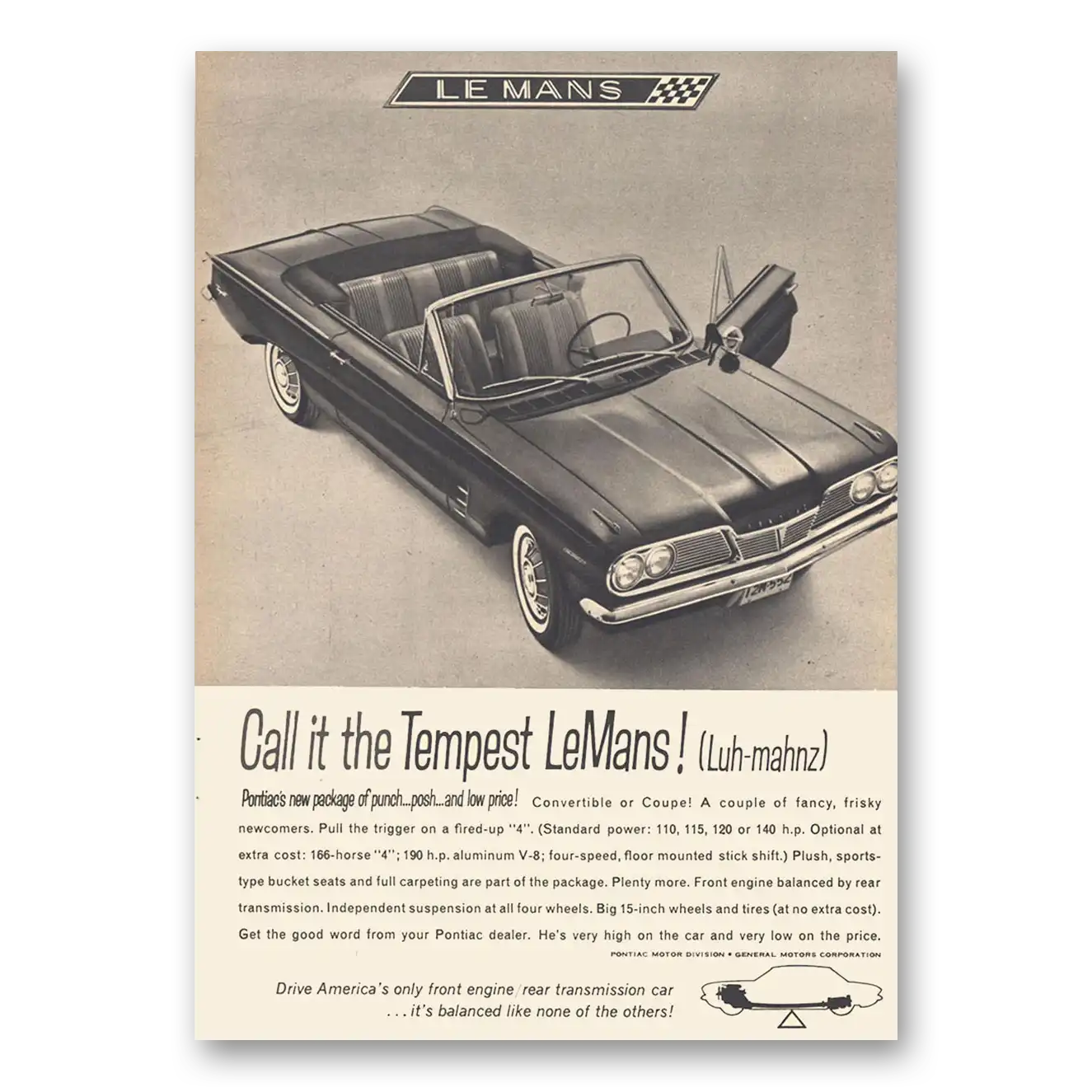 1961 Pontiac Tempest LeMans Luh Manhz Vintage Magazine Print Ad