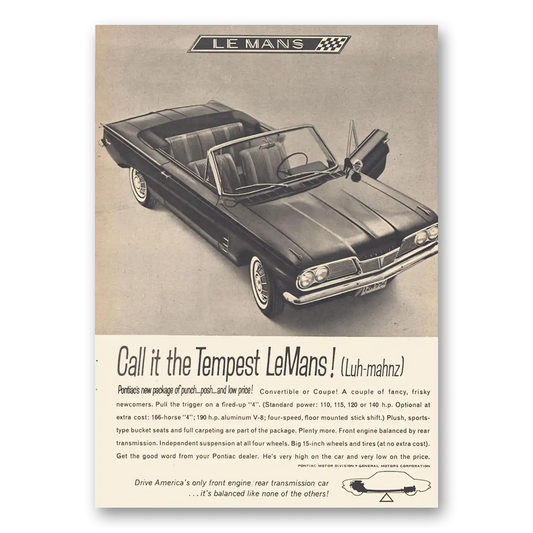 1961 Pontiac Tempest LeMans Luh Manhz Vintage Magazine Print Ad