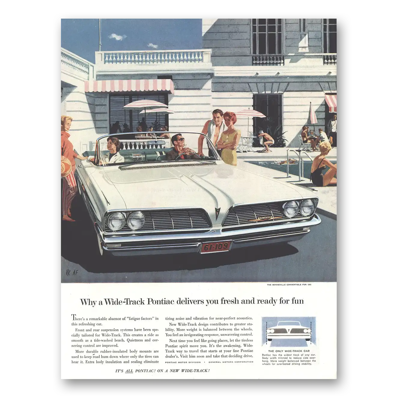 1961 Pontiac Bonneville Delivers You Fresh and Ready for Fun Vintage Magazine Print Ad