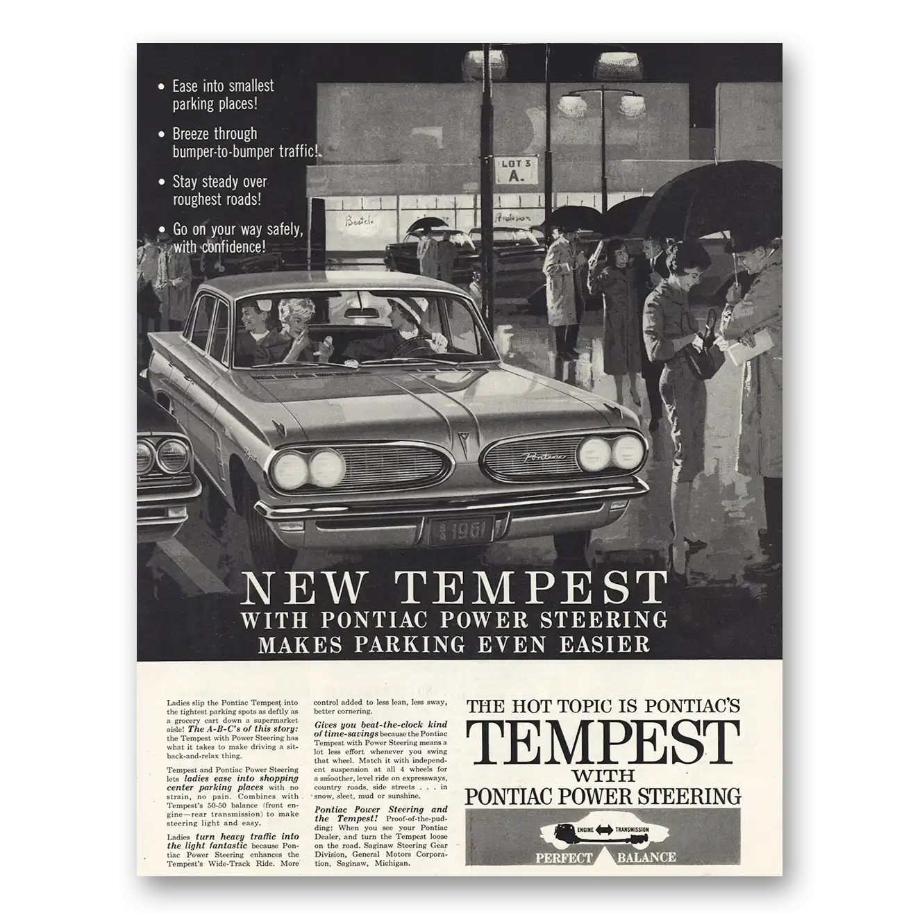 1961 Pontiac Tempest Makes Parking Even Easier Vintage Magazine Print Ad