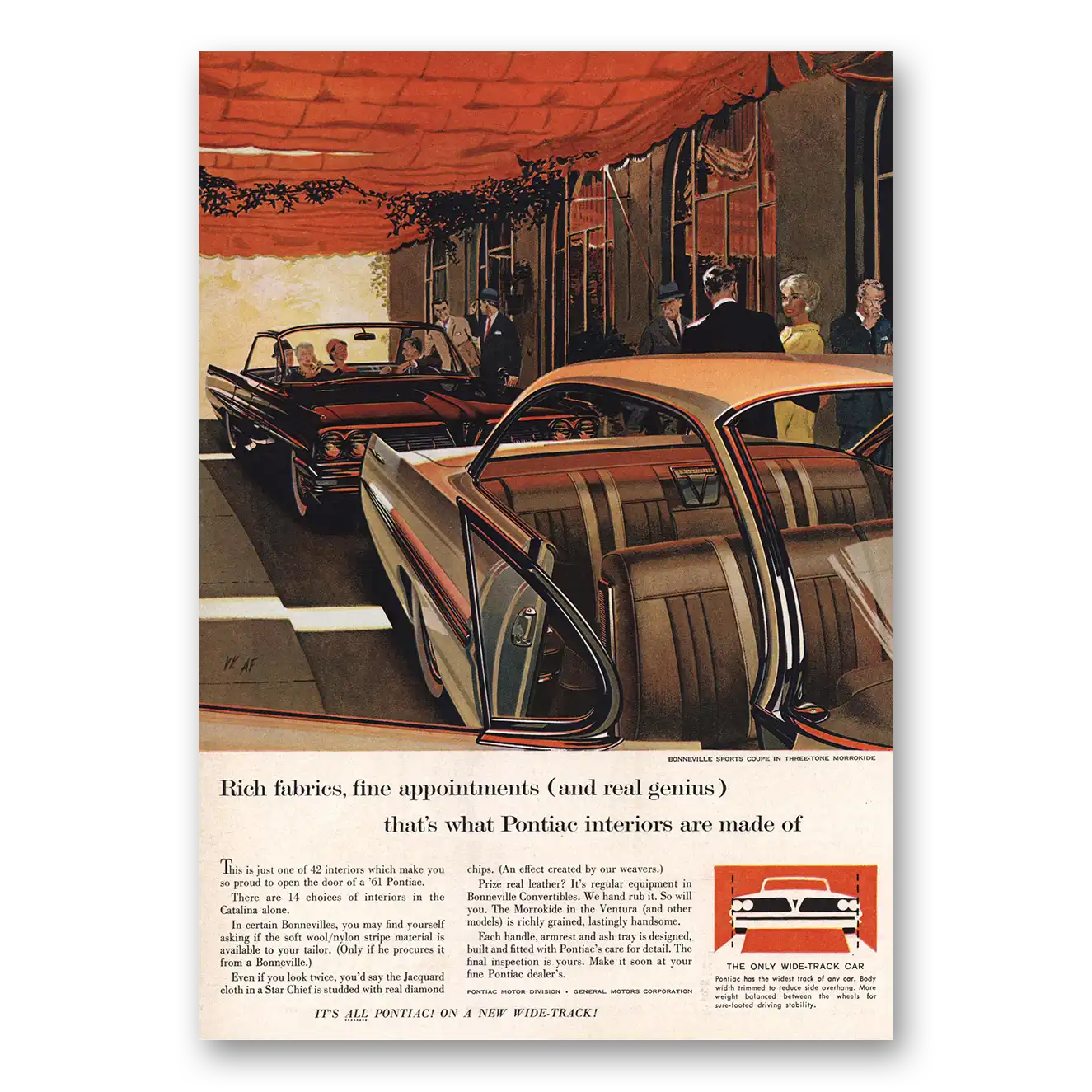 1961 Pontiac Bonneville Rich Fabrics Fine Appointments Vintage Magazine Print Ad