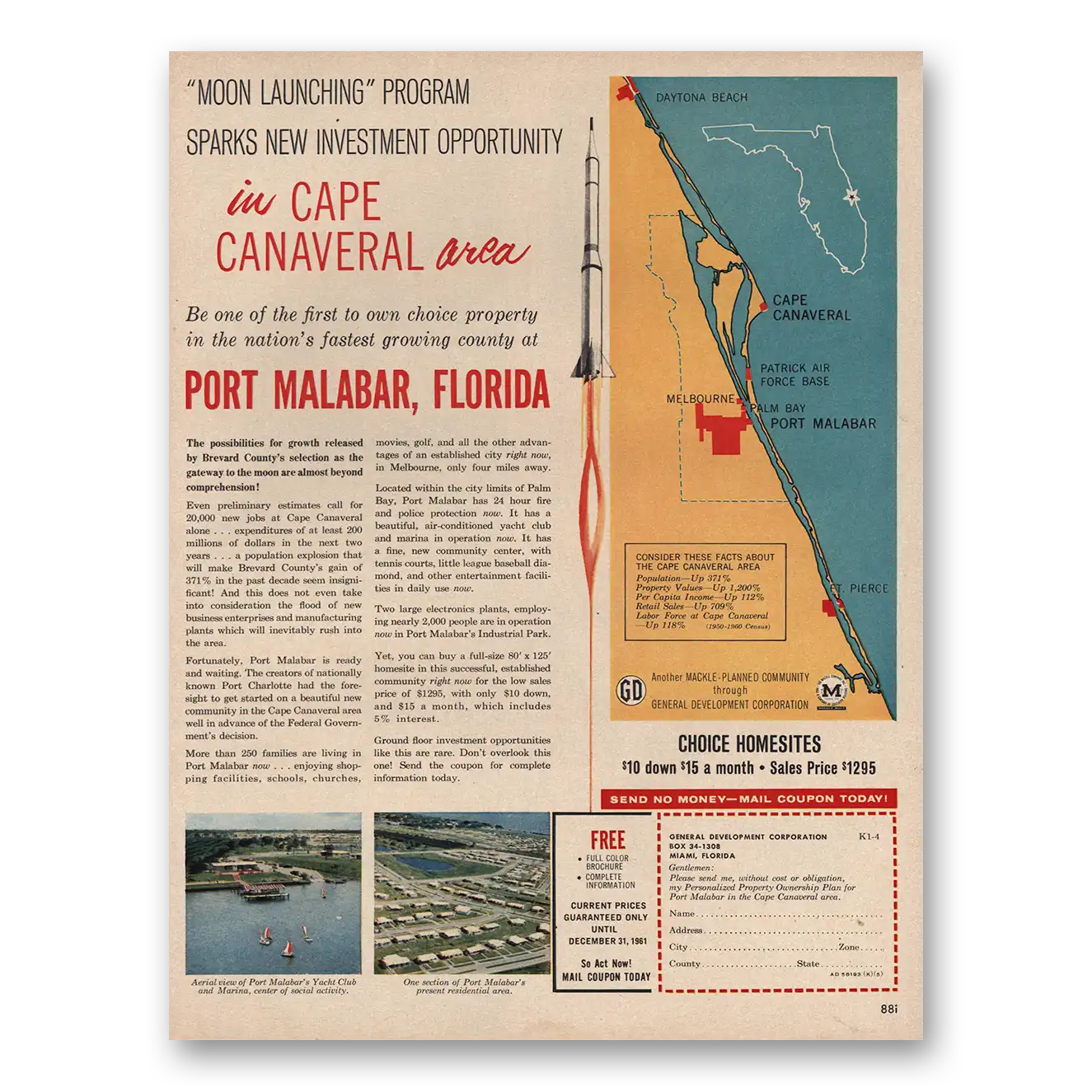 1961 Port Malabar Florida Moon Launching Program Vintage Magazine Print Ad