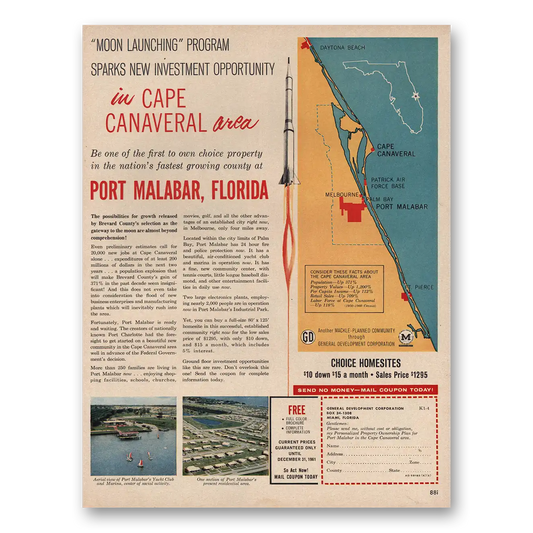 1961 Port Malabar Florida Moon Launching Program Vintage Magazine Print Ad