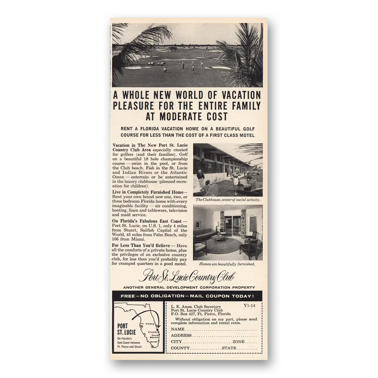 1961 Port St Lucie Country Club Pleasure for Entire Family Vintage Magazine Print Ad