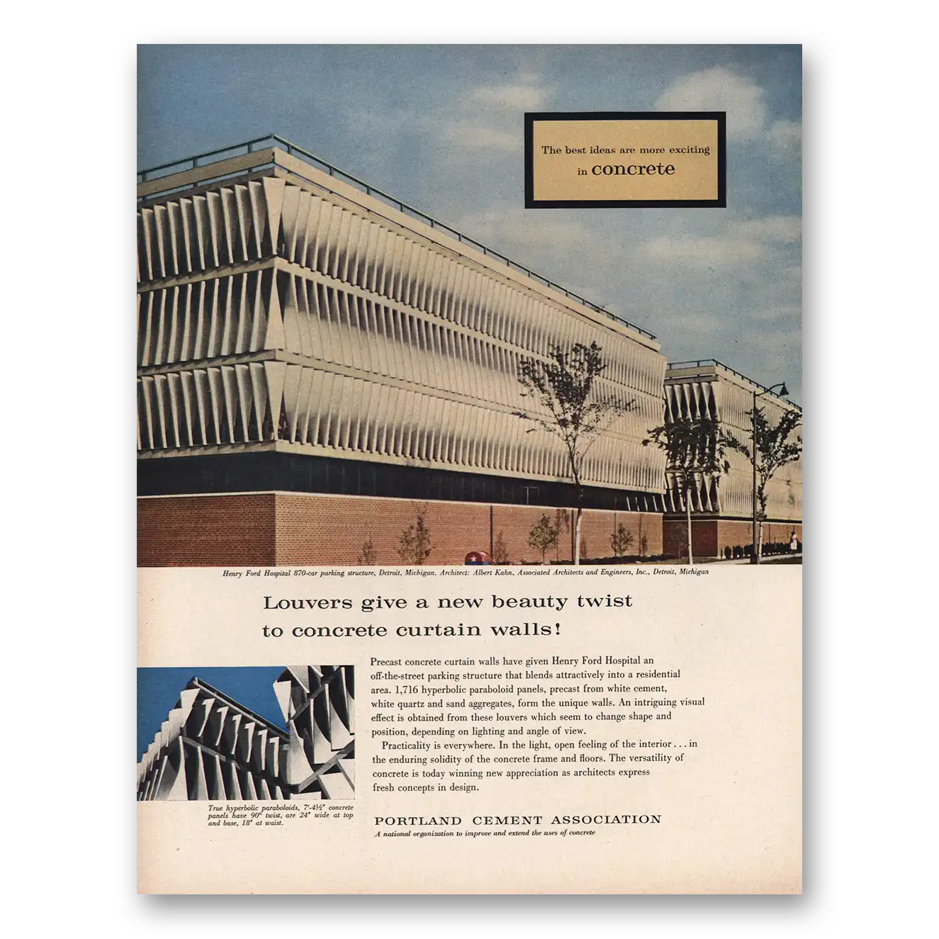 1961 Portland Cement Henry Ford Hospital Detroit Vintage Magazine Print Ad