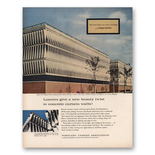 1961 Portland Cement Henry Ford Hospital Detroit Vintage Magazine Print Ad