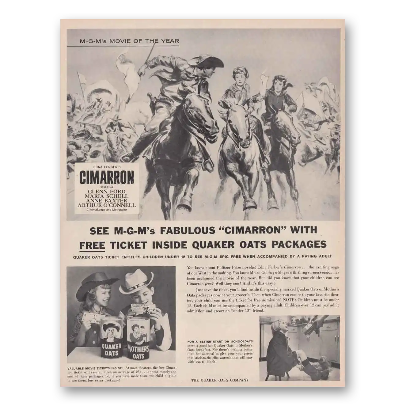 1961 Quaker Oats MGMs Fabulous Cimarron Vintage Magazine Print Ad