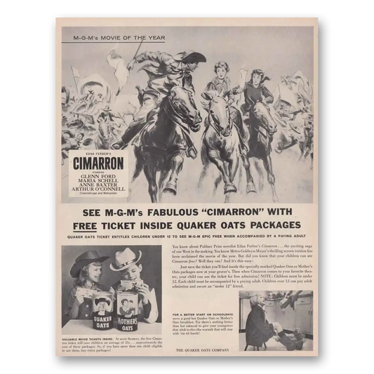 1961 Quaker Oats MGMs Fabulous Cimarron Vintage Magazine Print Ad