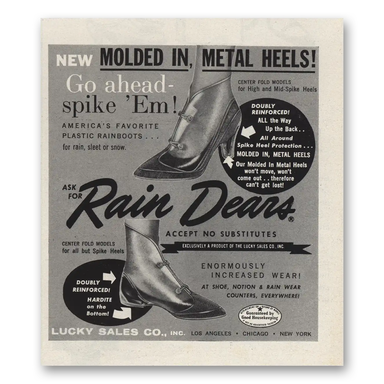 1961 Rain Dears Boots Rainboots Go Ahead Spike Em Vintage Magazine Print Ad