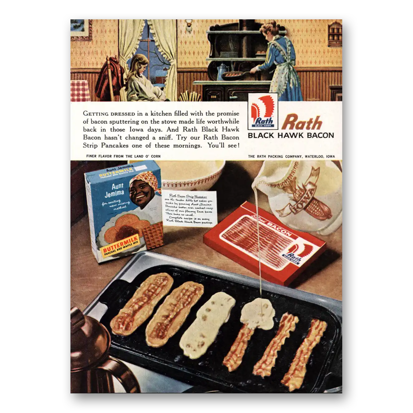 1961 Rath Black Hawk Bacon Bacon Getting Dressed Kitchen Filled With Promise Vintage Magazine Print Ad