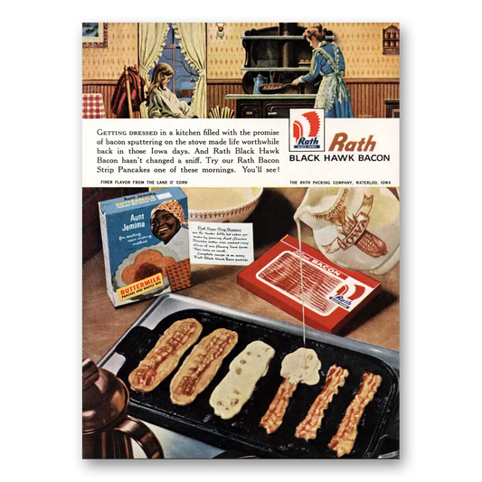 1961 Rath Black Hawk Bacon Bacon Getting Dressed Kitchen Filled With Promise Vintage Magazine Print Ad