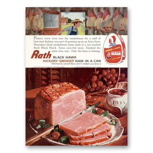 1961 Rath Black Hawk Ham Poking Your Nose Into the Smokehouse Vintage Magazine Print Ad